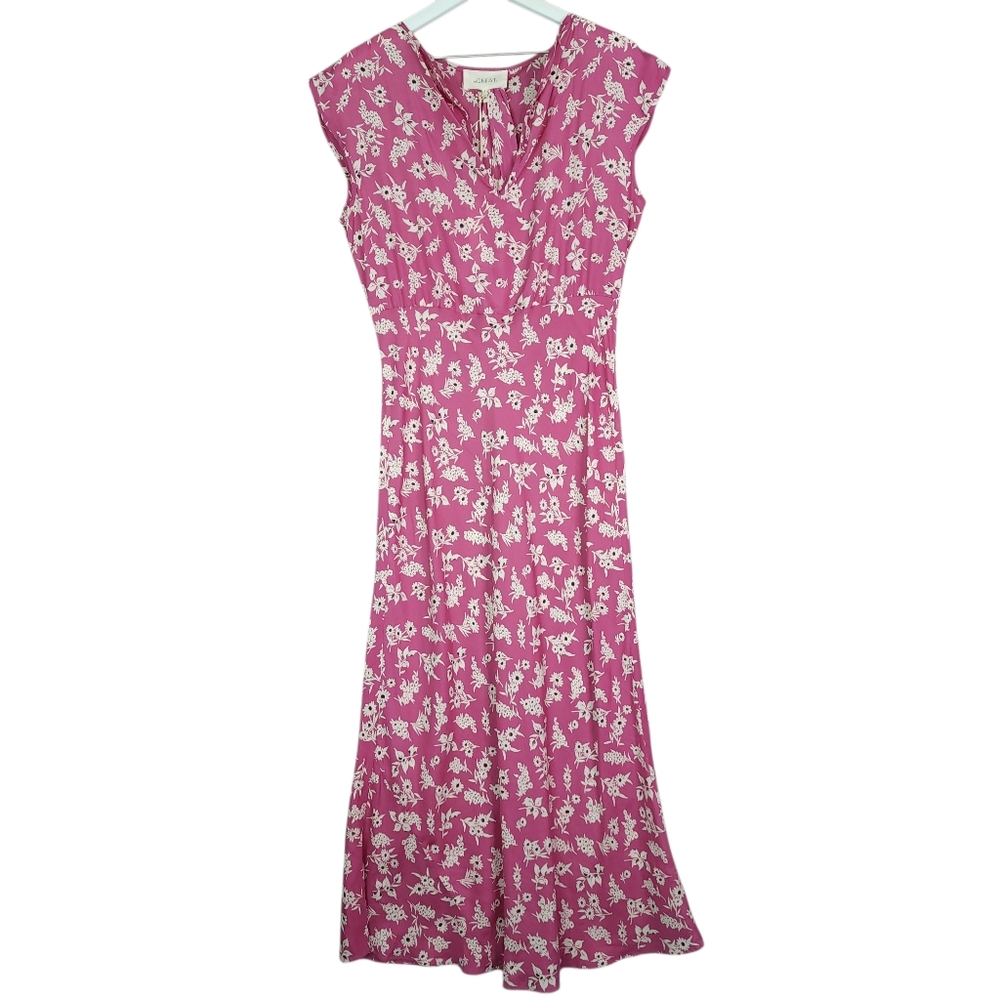 The Great. The Corridor Silk Midi Dress In Aubergine Field Bloom